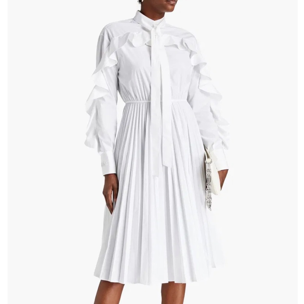 Valentino White Long Sleeve Ruffle Dress
